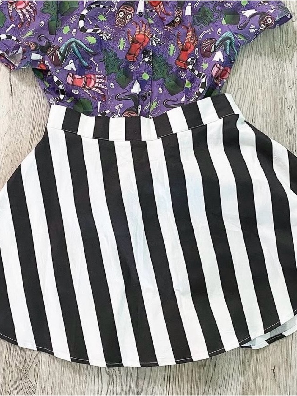 Crescent Creeprs Black and White Stripe A-Line Skirt NEW